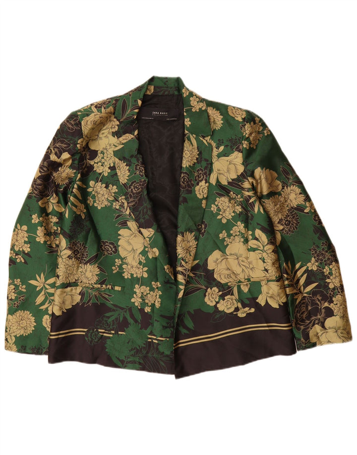 Giacca blazer aperta da donna Zara UK 14 Poliestere floreale verde medio