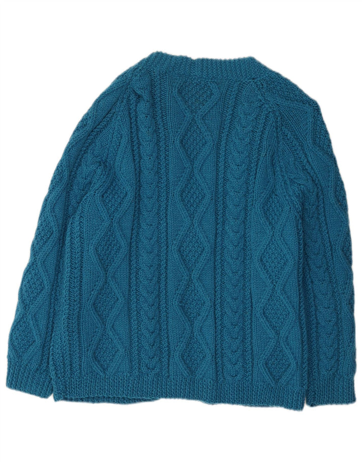 Maglione cardigan con maniche a 3/4 da donna VINTAGE UK 16 grande blu