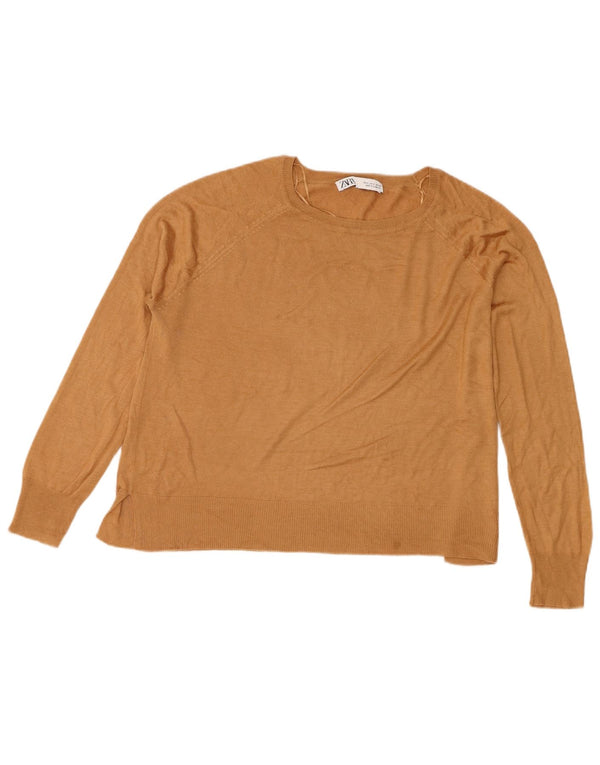 Maglione corto con scollo a barca oversize da donna Zara UK 10 piccolo Beige