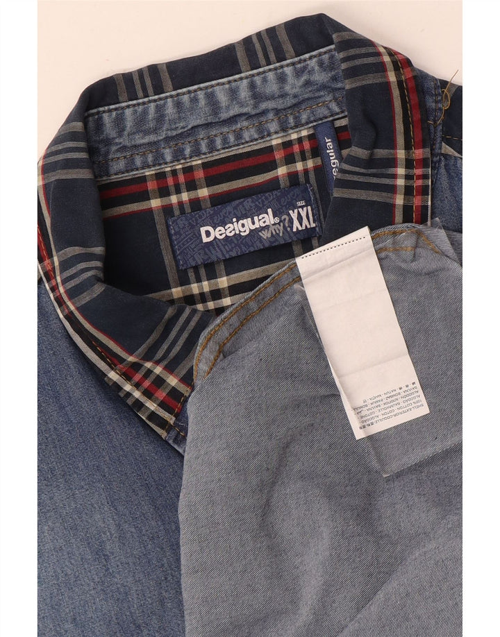 Desigual Camicia in denim da uomo vestibilità regolare 2XL Blu Patchwork in cotone