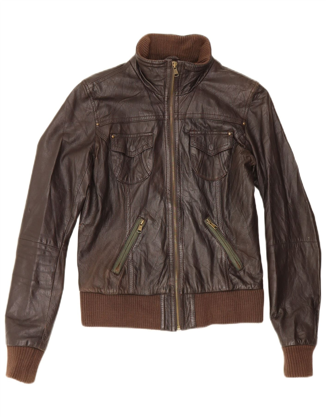 Giacca in pelle da donna Bershka UK 12 Marrone medio