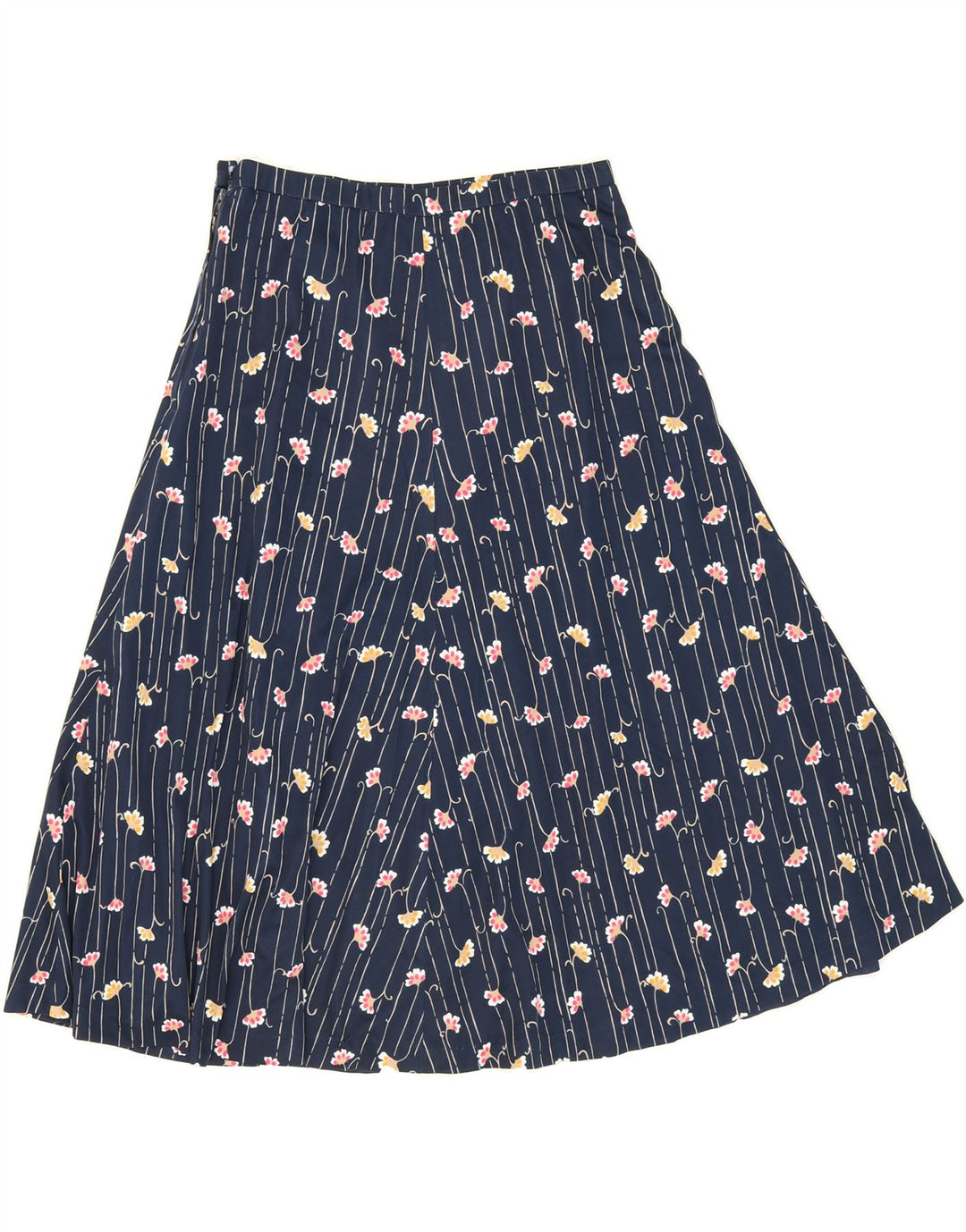 VINTAGE Womens A-Line Skirt W28 Medium Navy Blue Floral Vintage Vintage and Second-Hand Vintage from Messina Hembry 