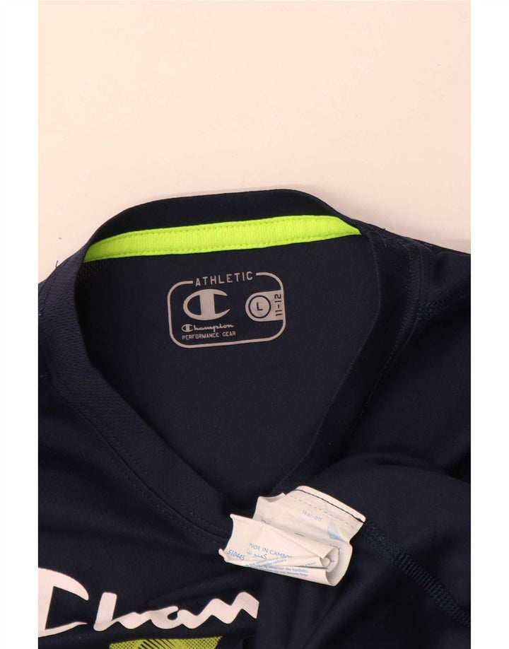 T-shirt grafica Champion per ragazzi, 11-12 anni, grande, in poliestere blu navy