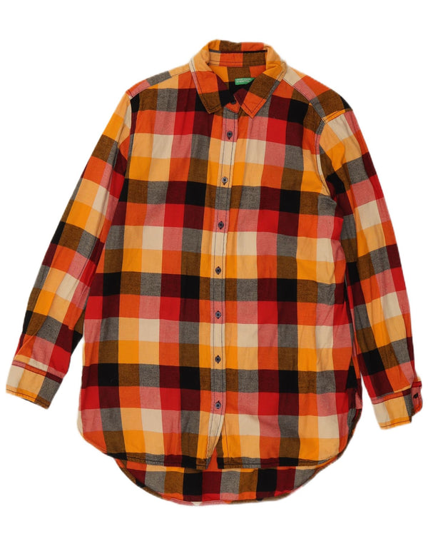 Abito chemisier oversize da donna Benetton UK 6 XS cotone a quadri multicolore