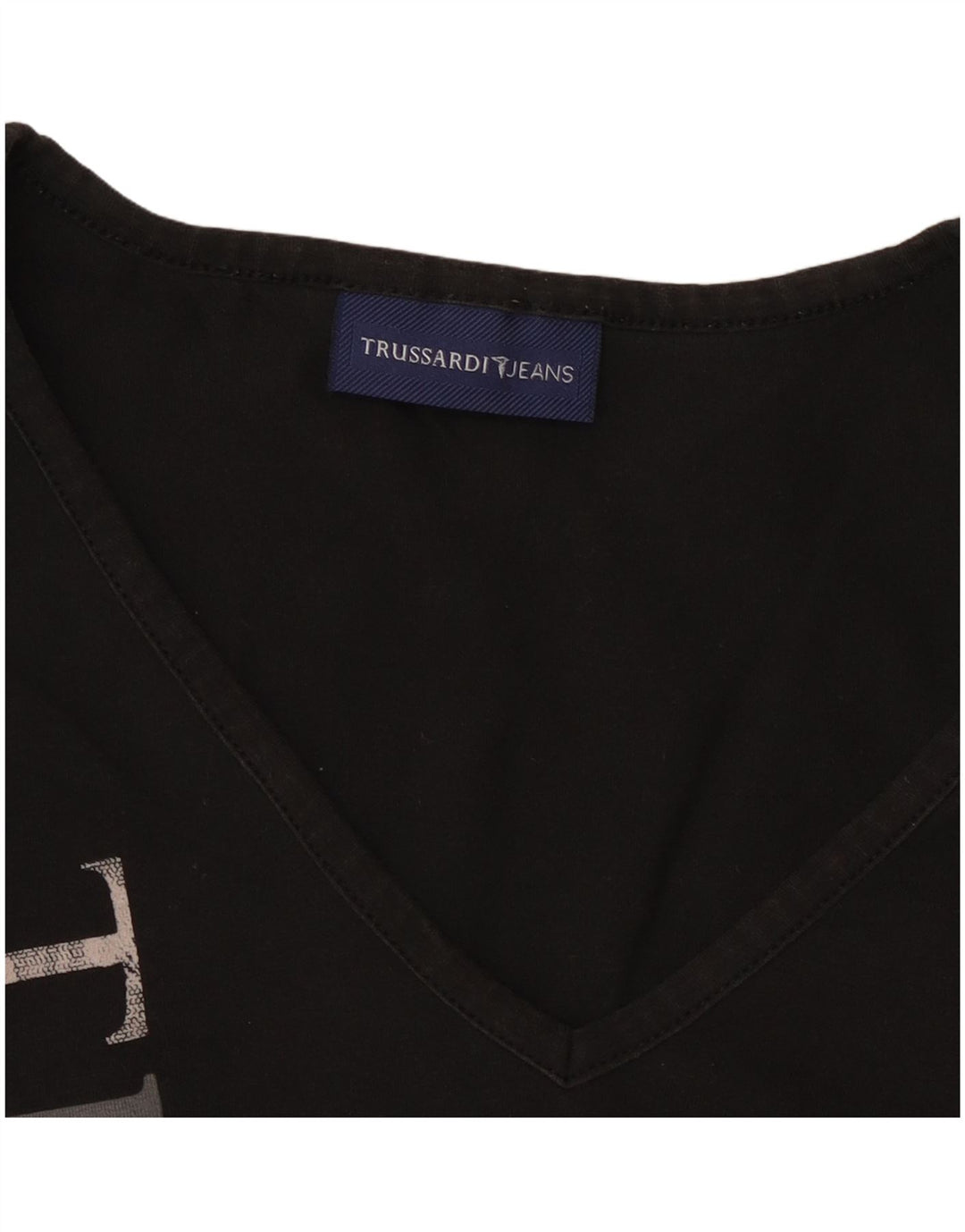 TRUSSARDI JEANS Top corto da donna con grafica manica lunga UK 14 Large Nero