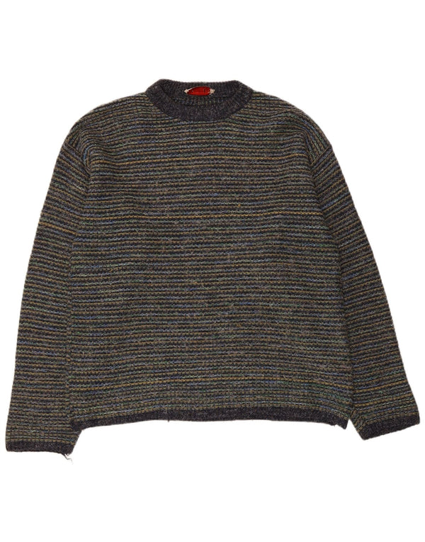 Maglione girocollo da uomo vintage in lana gessata grande multicolore