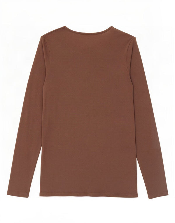 Top da donna Benetton manica lunga UK 12 cotone marrone medio