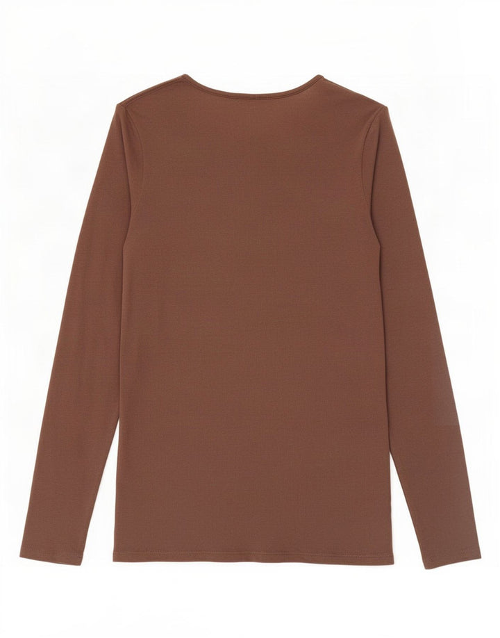 Top da donna Benetton manica lunga UK 12 cotone marrone medio
