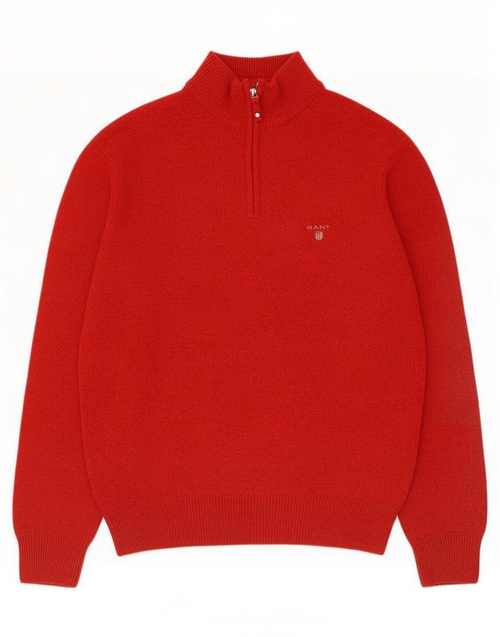 Gant Maglione da uomo con zip e collo in lana rossa media