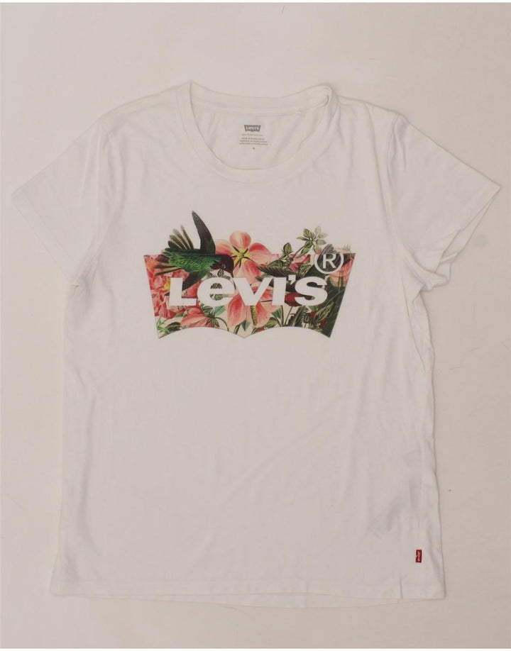 LEVI'S Womens Graphic T-Shirt Top UK 14 Medium White Cotton Vintage Levi's and Second-Hand Levi's from Messina Hembry 