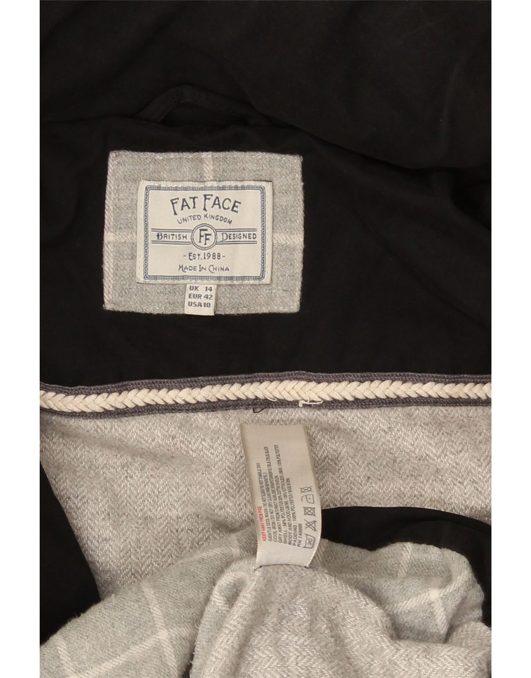 Cappotto imbottito oversize con cappuccio da donna Fat Face UK 14 grande poliestere nero