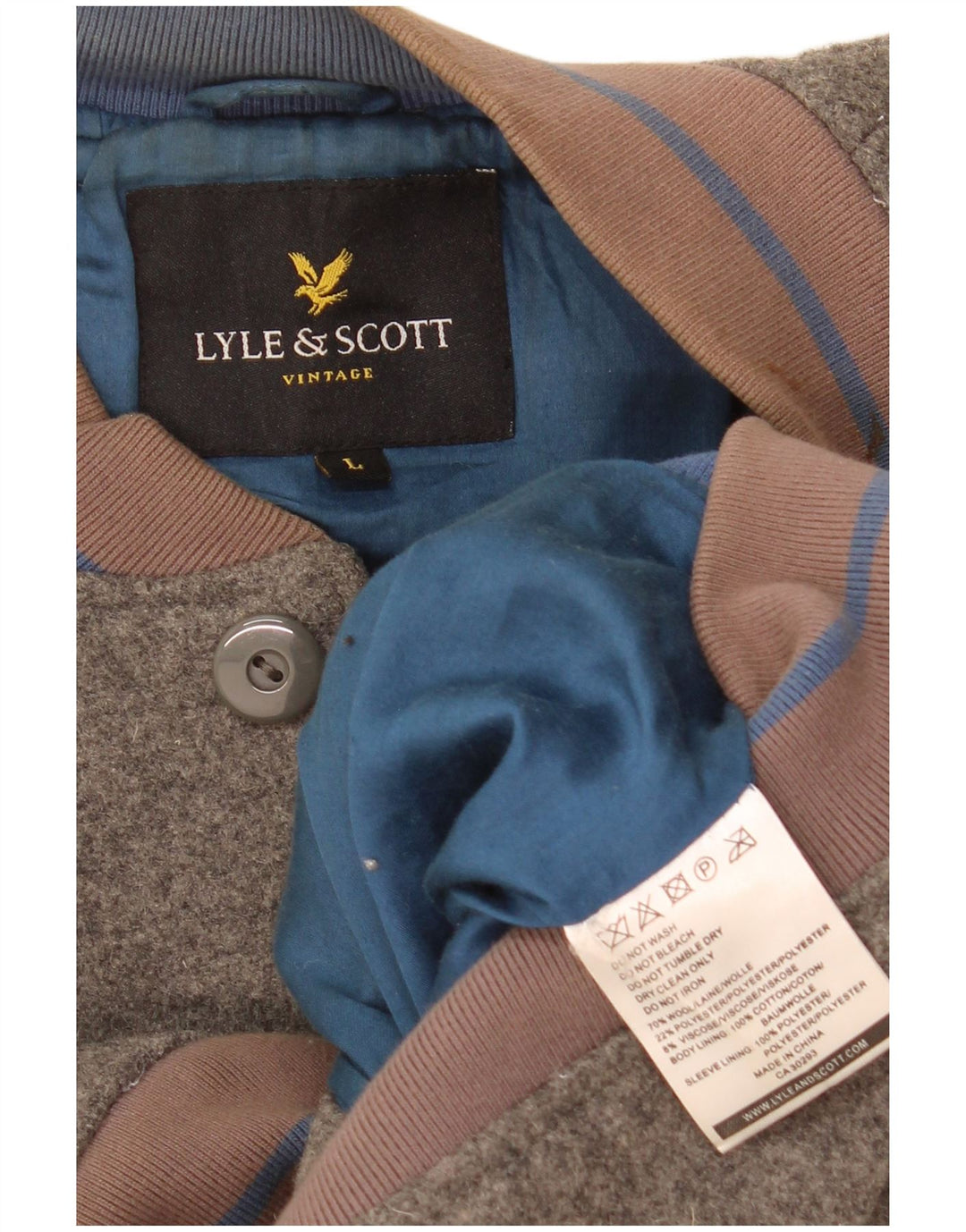 Giubbotto bomber da ragazzo Lyle & Scott 13-14 anni grande in lana grigia