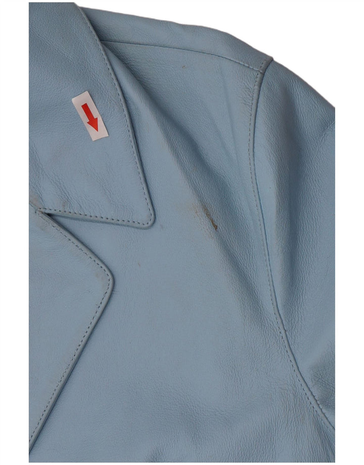 Giacca blazer in pelle vintage da donna a 2 bottoni UK 16 grande in pelle blu