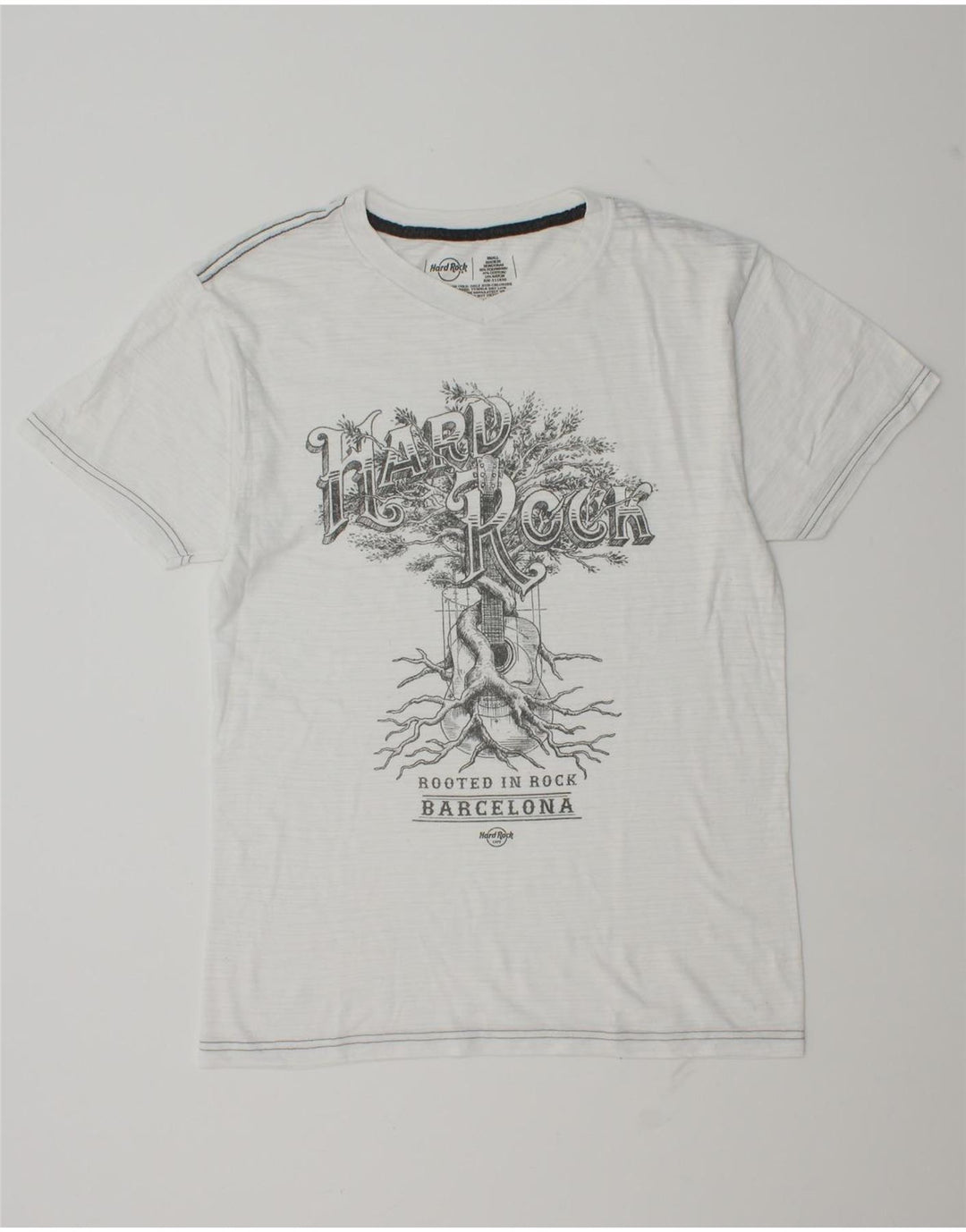 T-shirt grafica da uomo Hard Rock Cafe Barcelona, piccola, in poliestere bianco