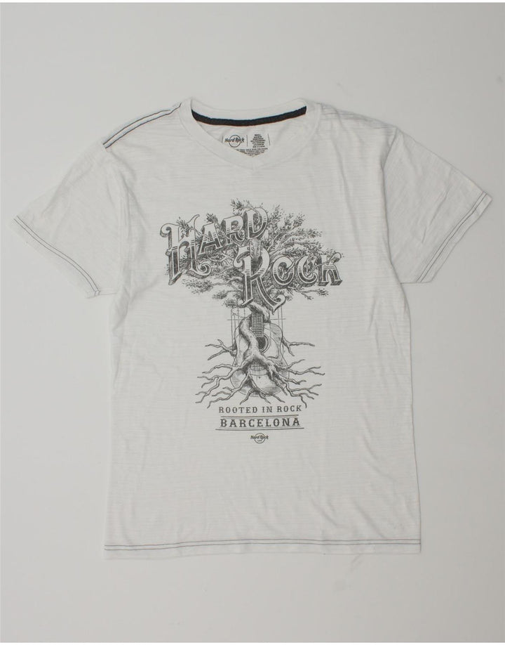 T-shirt grafica da uomo Hard Rock Cafe Barcelona, piccola, in poliestere bianco