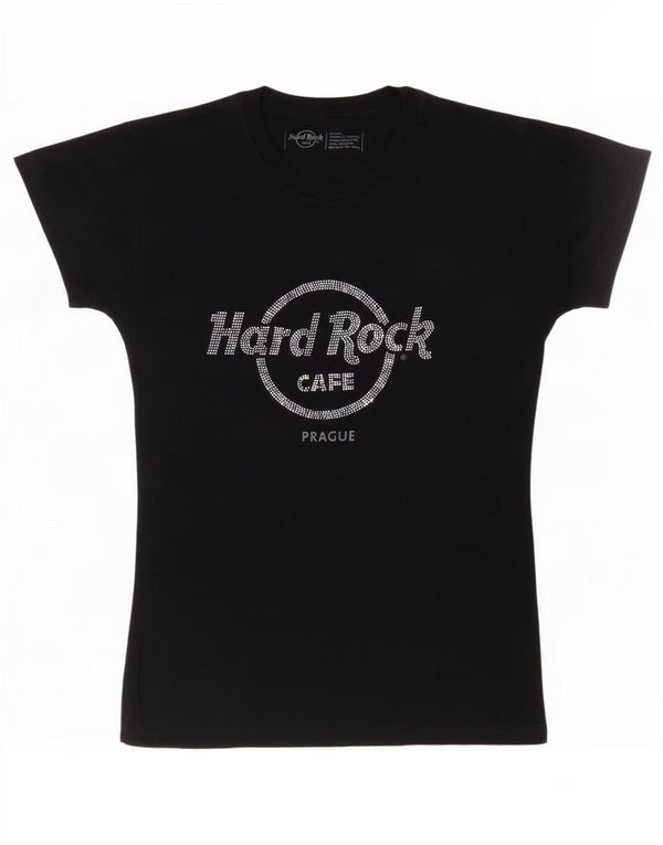 T-shirt grafica da donna Hard Rock Cafe Praga, taglia UK 10, piccola, blu navy