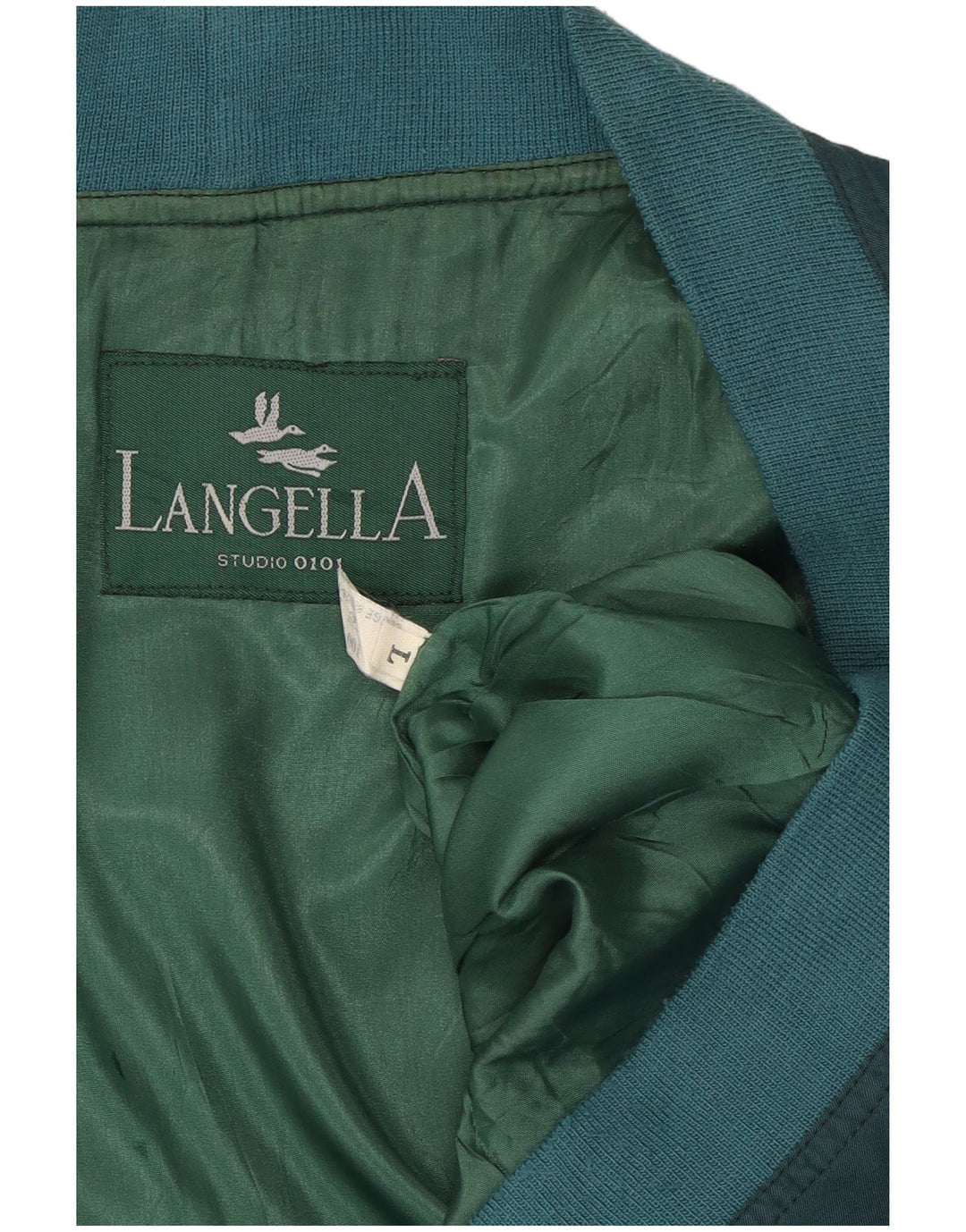LANGELLA Mens Bomber Jacket UK 40 Large Green Cotton