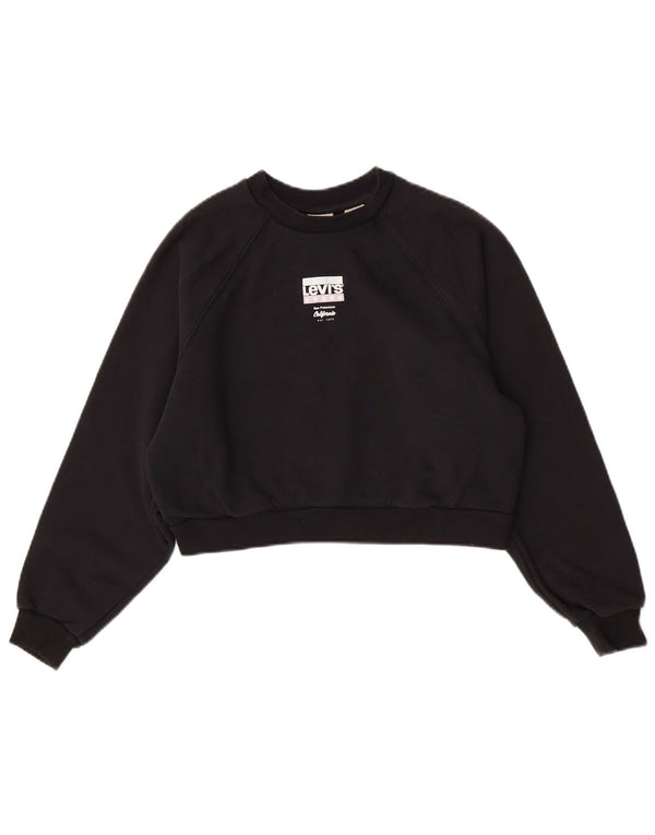 Levi's Donna Crop Oversize Felpa Maglione UK 6 XS Nero Cotone