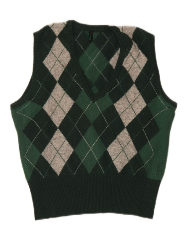 Canotta corta da donna Benetton UK 12 Verde medio Argyle/Diamante
