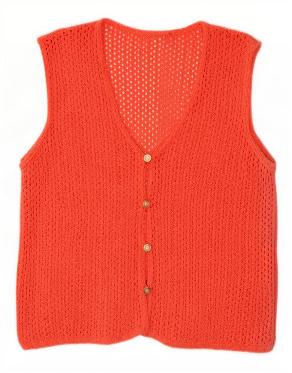 Maglione cardigan senza maniche oversize da donna vintage UK 18 XL Arancione