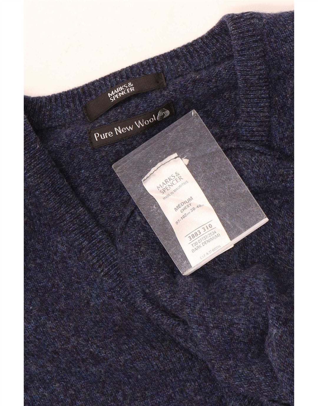 Maglione da uomo con scollo a V Marks & Spencer medio in lana screziata blu navy