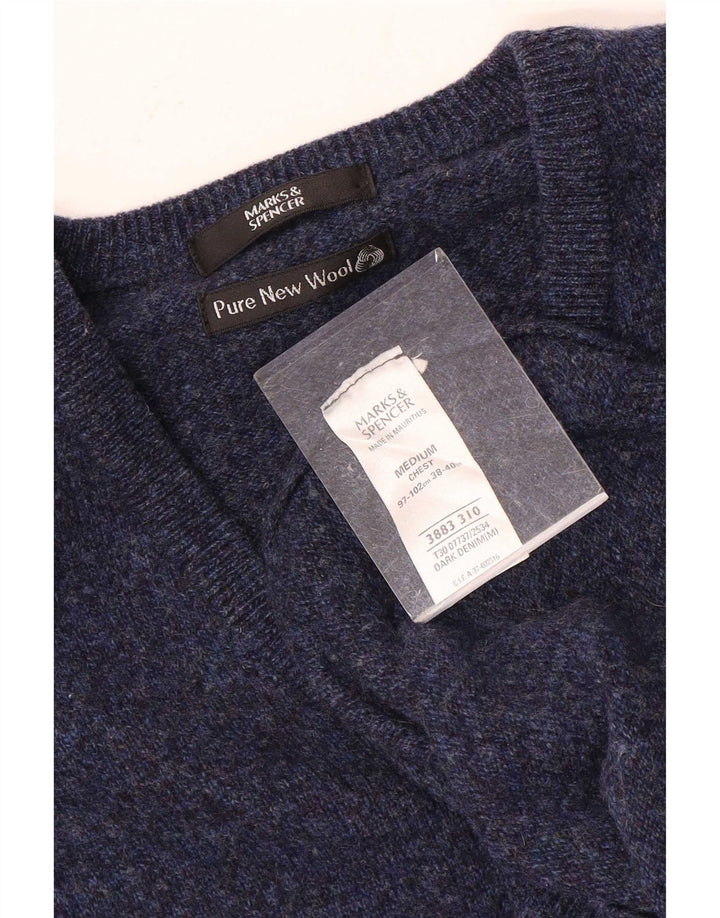 Maglione da uomo con scollo a V Marks & Spencer medio in lana screziata blu navy