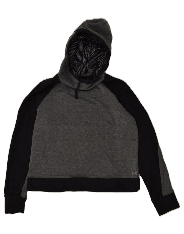 UNDER ARMOUR Womens Hoodie Jumper UK 14 Medium Grey Colourblock | Vintage Under Armour | Thrift | Second-Hand Under Armour | Used Clothing | Messina Hembry 