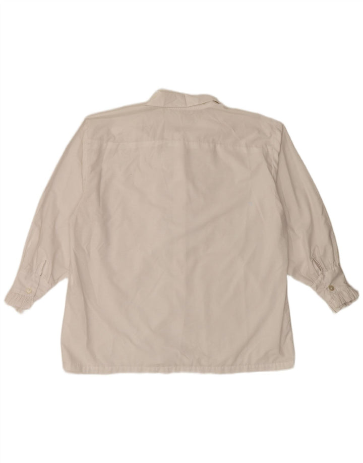 Camicetta camicia vintage da donna con volant sul davanti UK 20 2XL bianca