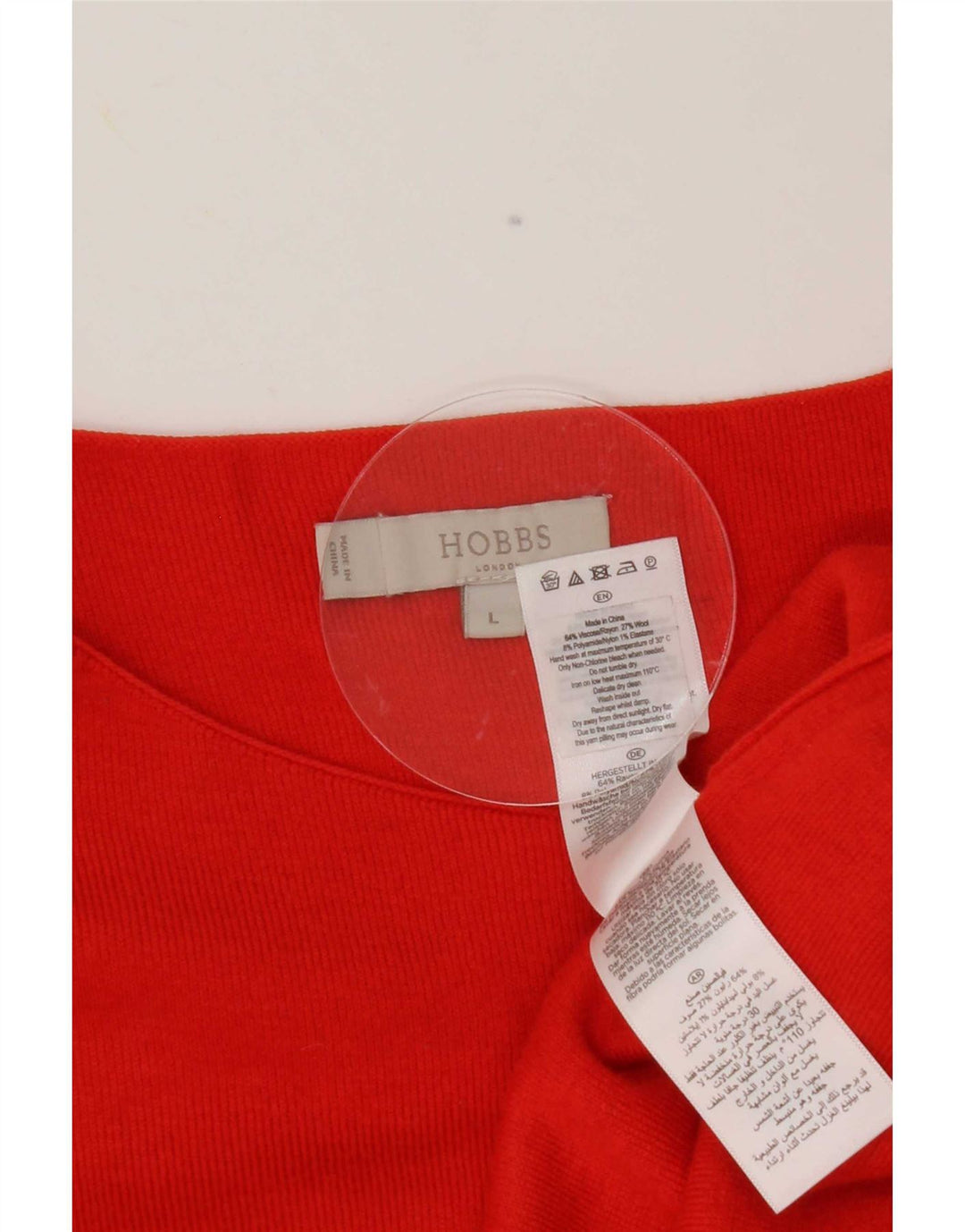 Top da donna Hobbs manica 3/4 UK 14 Large rosso viscosa