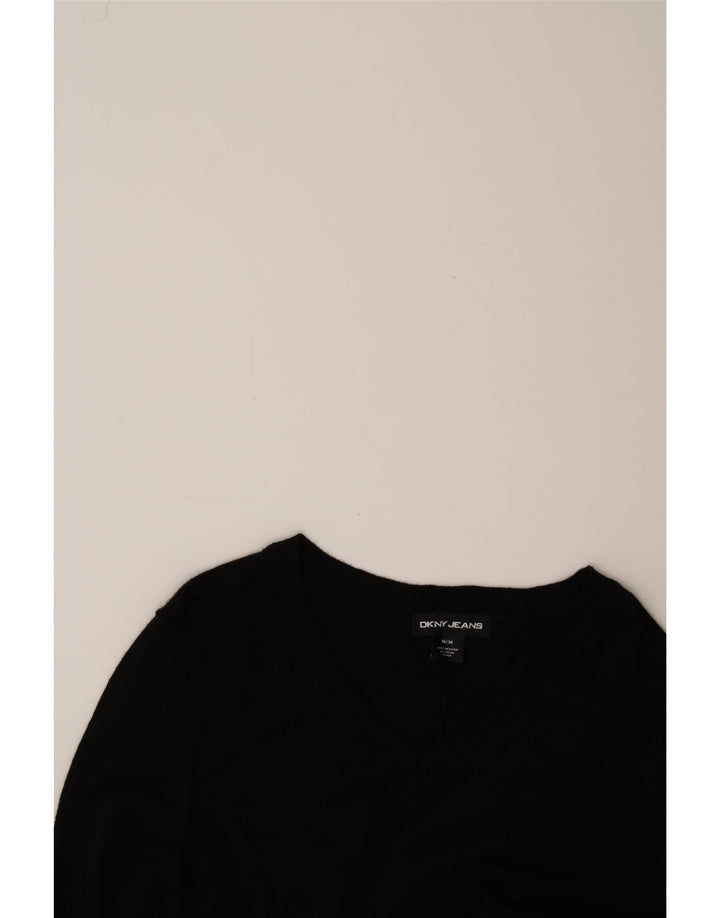 DKNY Womens V-Neck Jumper Sweater UK 14 Medium Black Vintage Dkny and Second-Hand Dkny from Messina Hembry 