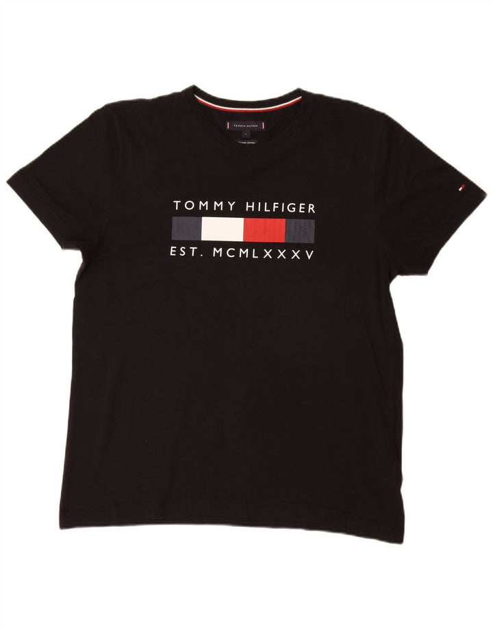 T-shirt grafica da uomo Tommy Hilfiger Top grande in cotone nero