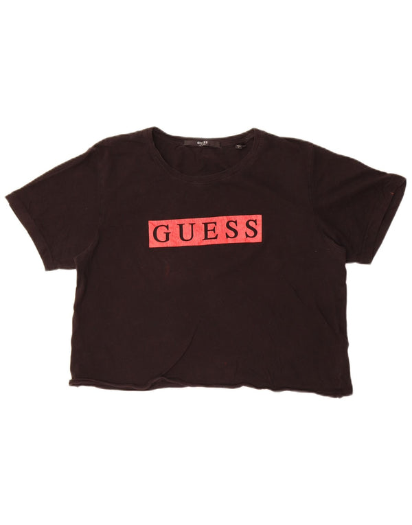 Guess Womens Crop Graphic T-Shirt Top UK 16 Large Black Cotton