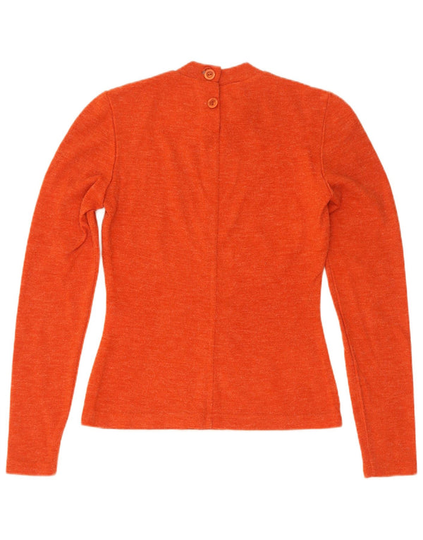 Maglione maglione girocollo da donna vintage UK 10 piccolo nylon arancione