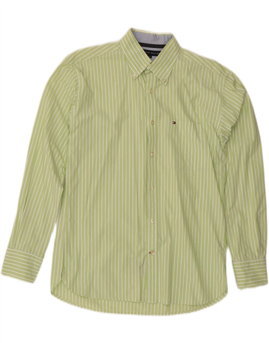 TOMMY HILFIGER Mens Shirt Medium Green Striped Cotton Vintage Tommy Hilfiger and Second-Hand Tommy Hilfiger from Messina Hembry 