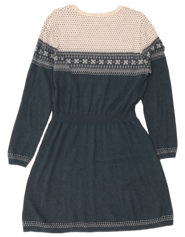 Abito maglione a maniche lunghe da donna Fat Face UK 16 Large Green Fair Isle Cotton