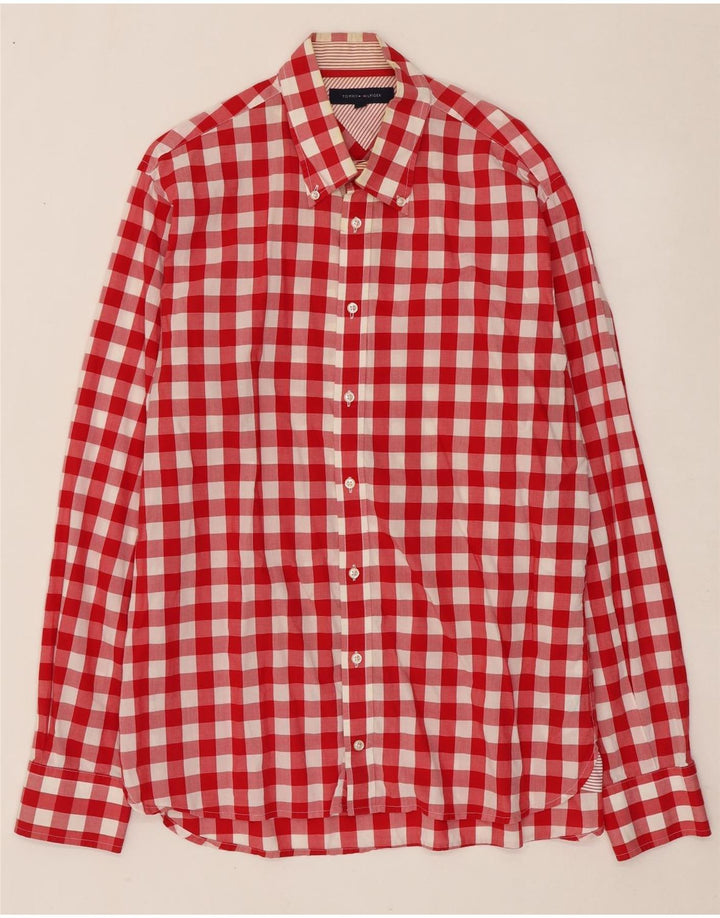 Camicia da uomo Tommy Hilfiger grande in cotone a quadretti rossi