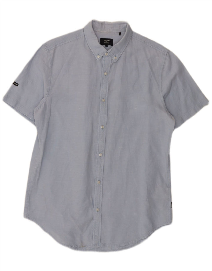 Camicia a maniche corte da uomo Superdry Large in lino blu