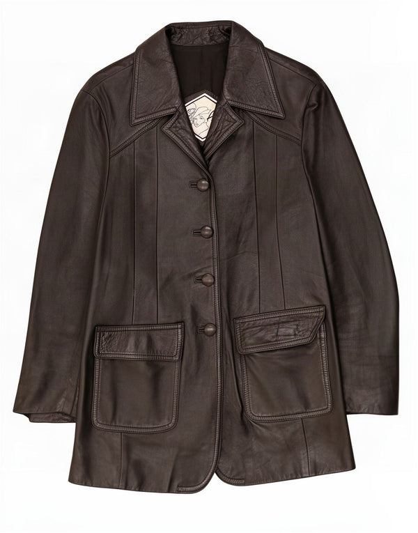 Cappotto in pelle vintage da donna UK 12 medio nero