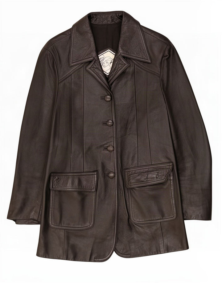Cappotto in pelle vintage da donna UK 12 medio nero