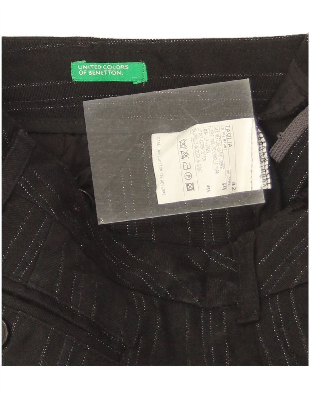 Minigonna Donna Benetton IT 42 Media W32 Lana Vergine Rigata Nera