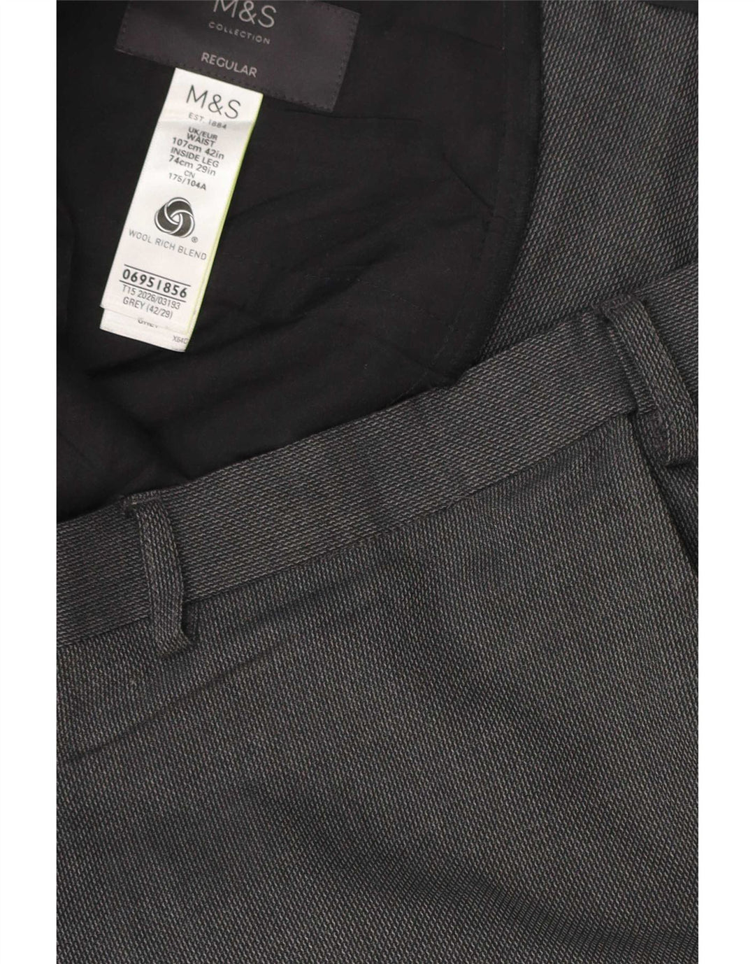 Pantaloni casual vestibilità regolare da uomo Marks & Spencer W42 L29 poliestere grigio