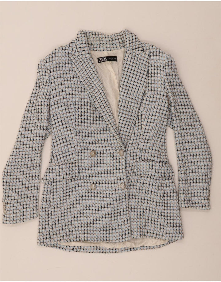 Giacca blazer doppiopetto da donna Zara UK 14 grande cotone a quadretti blu