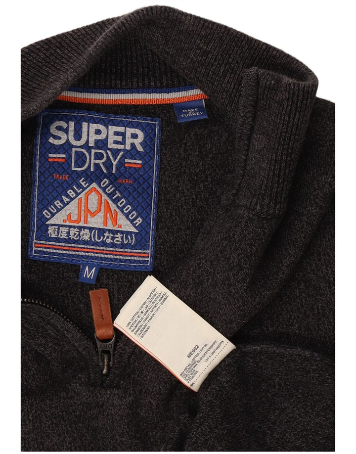 Maglione da uomo con zip e collo Superdry in cotone chiazzato grigio medio