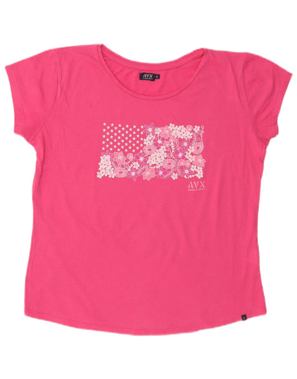 T-shirt grafica da donna Avirex Top UK 18 XL cotone floreale rosa