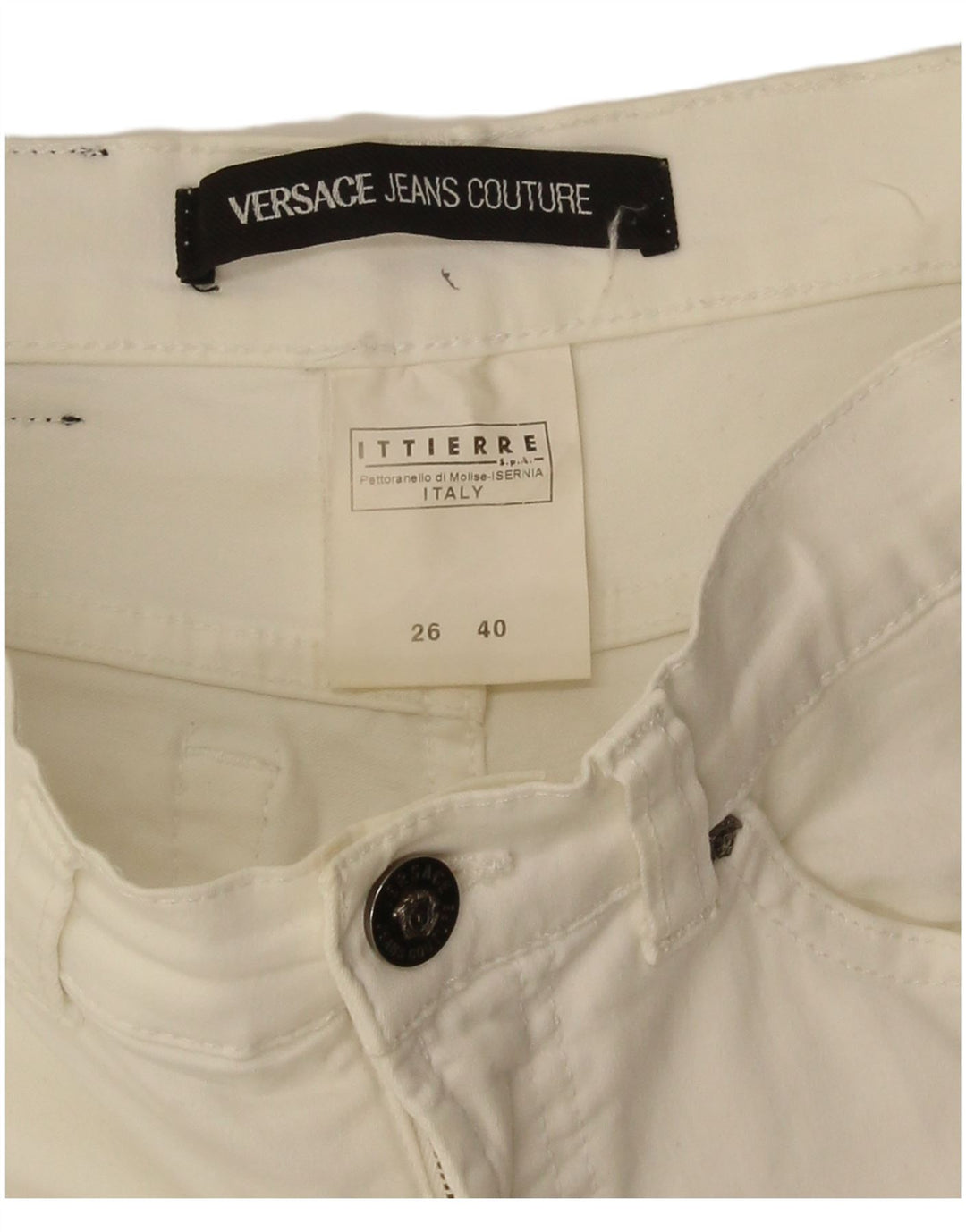 Pantaloni casual Bootcut da donna Versace IT 40 Small W26 L33 Cotone bianco