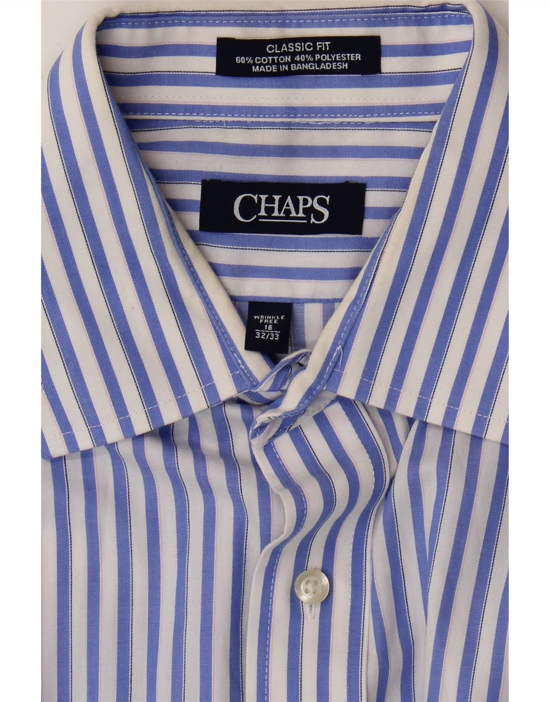Camicia Chaps da uomo vestibilità classica taglia 16 grande cotone a righe blu