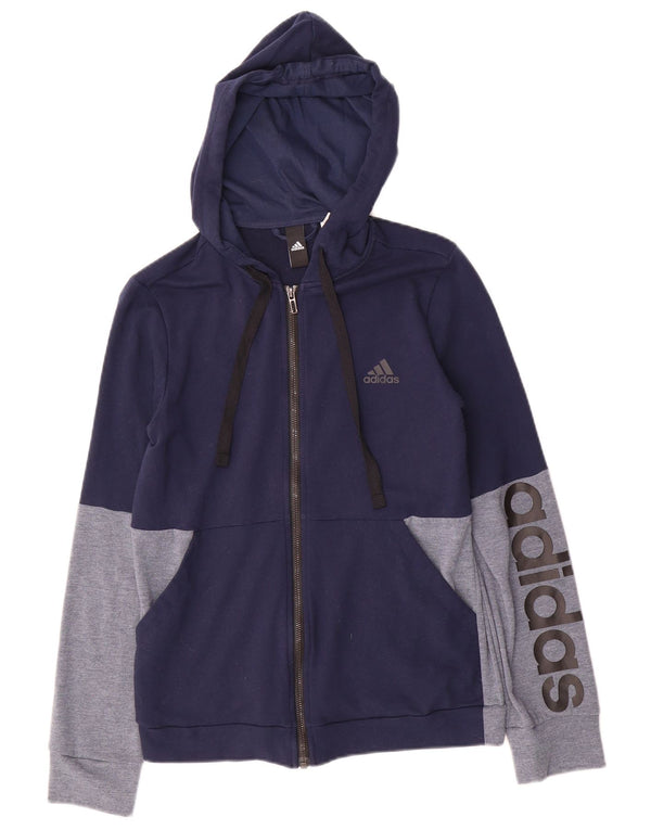 Felpa con cappuccio e zip da donna Adidas UK 12/14 Colorblock blu navy medio