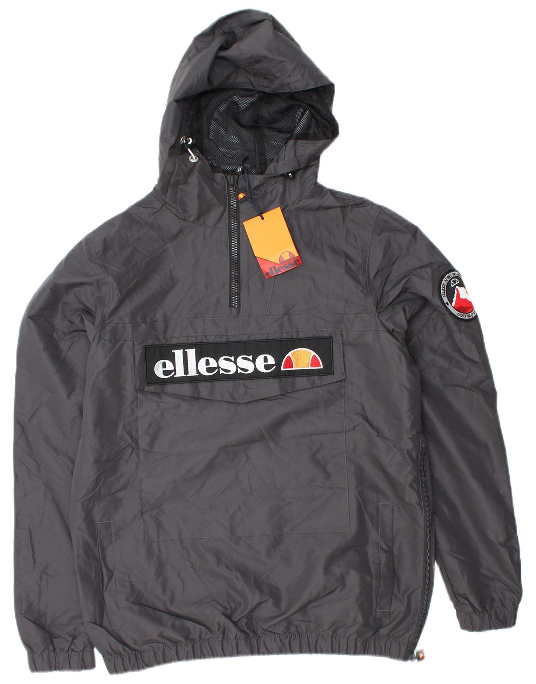 ELLESSE Giacca antipioggia da uomo con cappuccio pullover UK 36 piccola grigia