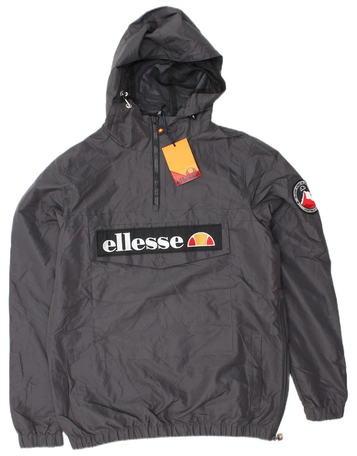 ELLESSE Giacca antipioggia da uomo con cappuccio pullover UK 36 piccola grigia