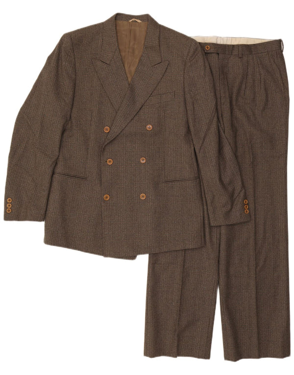 Abito vintage da uomo in 2 pezzi IT 50 Large W32 L32 Lana a quadri marrone